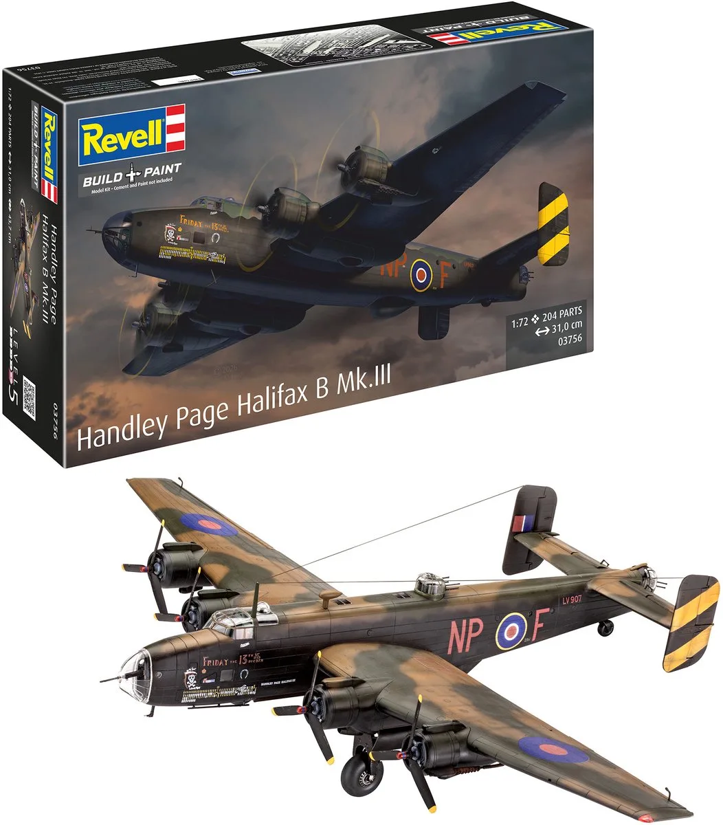 Modelbouwpakket Vliegtuigen - 03756 Handley Page Halifax B Mk.III WWII - Britse Zware Bommenwerper Plastic - 1:72 - Modelbouw van Revell in Meerkleurig – productfoto