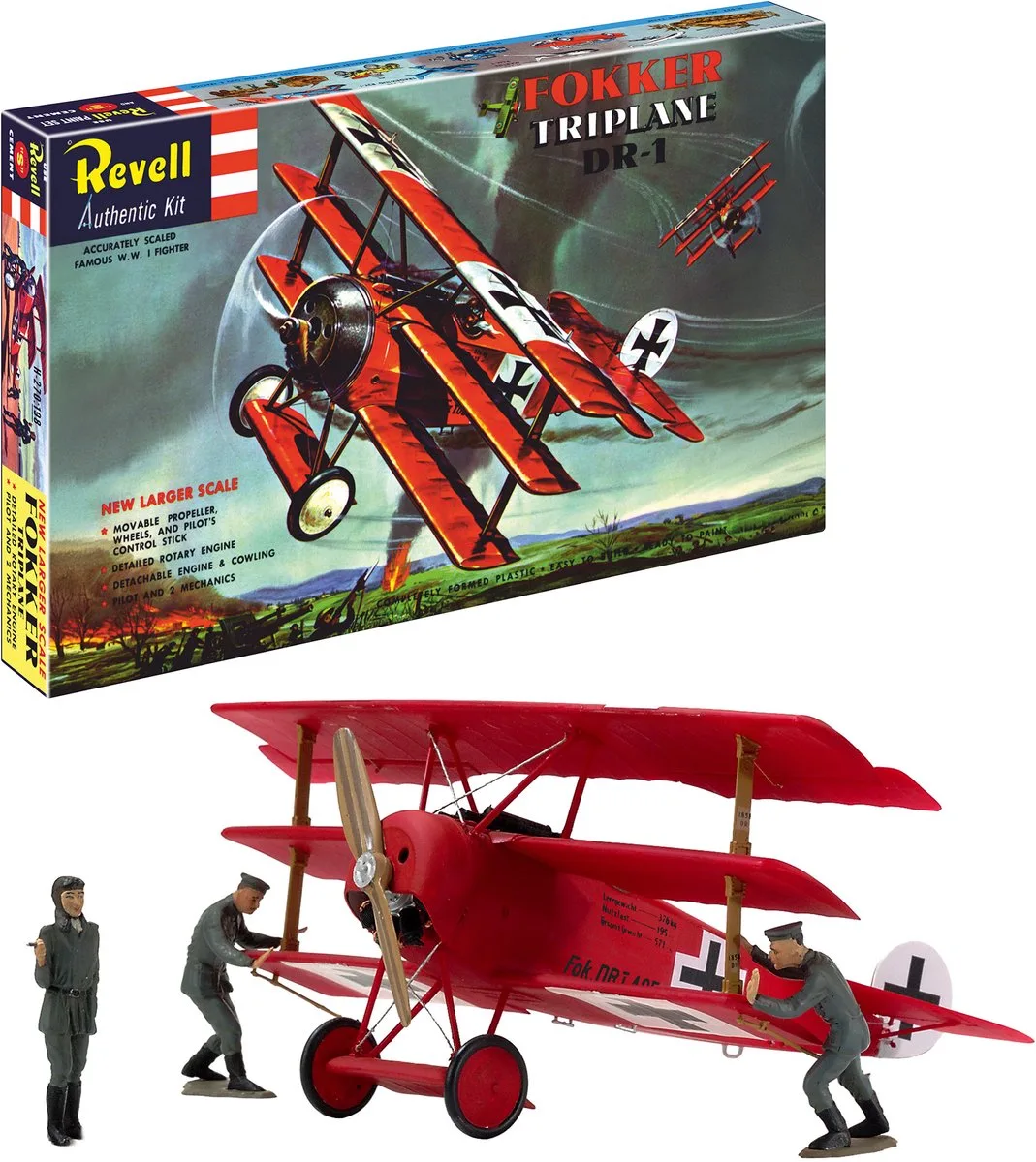 Modelbouwpakket Vliegtuigen - 03762 Fokker Dr.I Triplane WWI - 75 Years Plastic Modelling - Duits Jachtvliegtuig Plastic - 1:28 - Modelbouw van Revell in Meerkleurig – productfoto