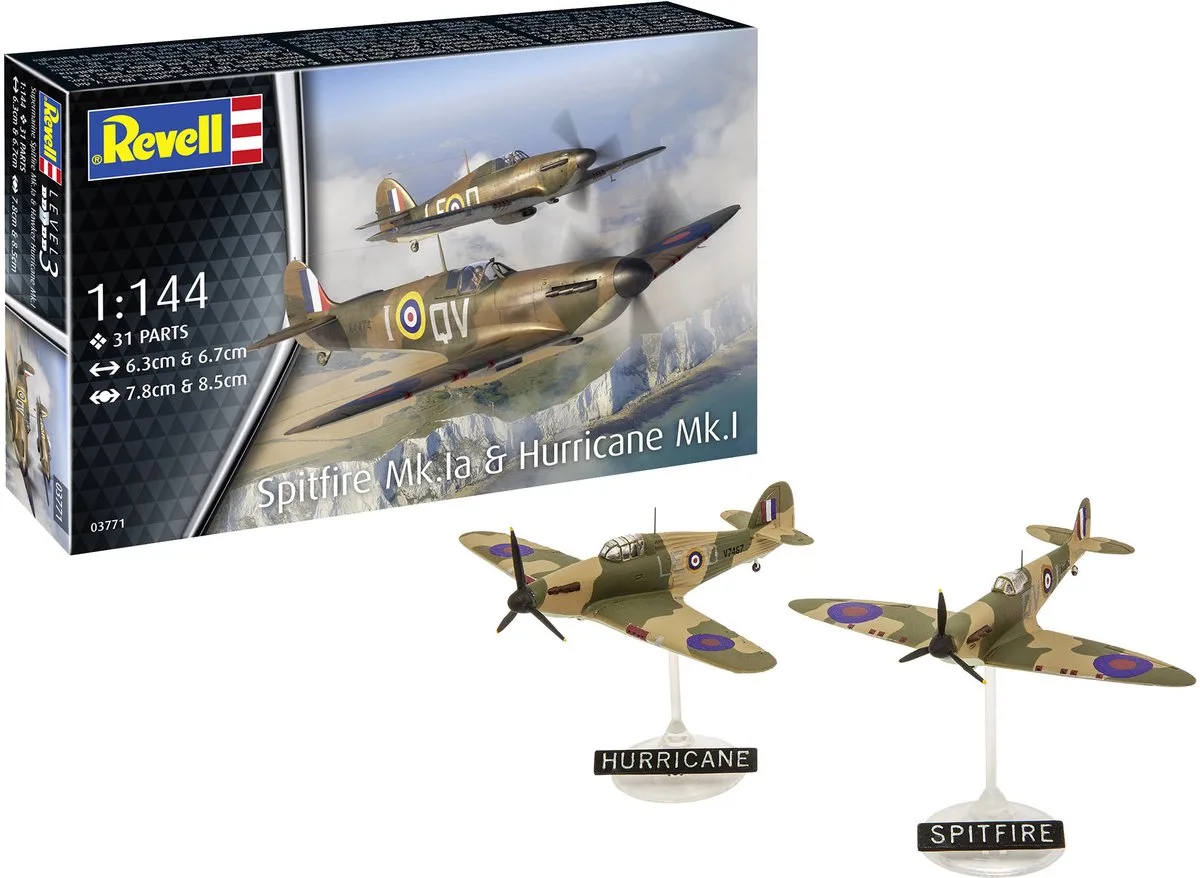 Modelbouwpakket Vliegtuigen - 03771 Spitfire Mk.1a - Hurricane Mk.1 - Propeller Vliegtuigen Plastic - 1:144 - Modelbouw van Revell in Meerkleurig – productfoto