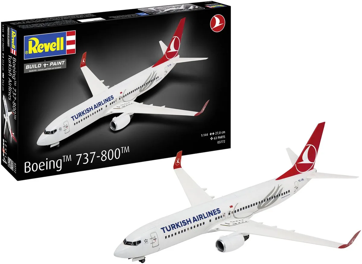 Modelbouwpakket Vliegtuigen - 03772 Boeing 737-800 - Turkish Airlines - Passagiersvliegtuig Plastic - 1:144 - Modelbouw van Revell in Meerkleurig – productfoto