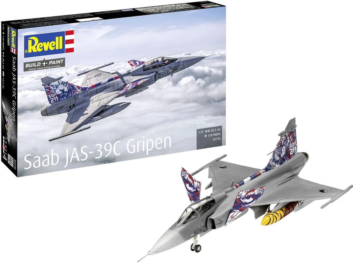 Modelbouwpakket Vliegtuigen - 03776 Saab JAS-39C Gripen - Zweeds Gevechtsvliegtuig - Straaljager Plastic - 1:72 - Modelbouw de Revell en Multicolore – photo produit