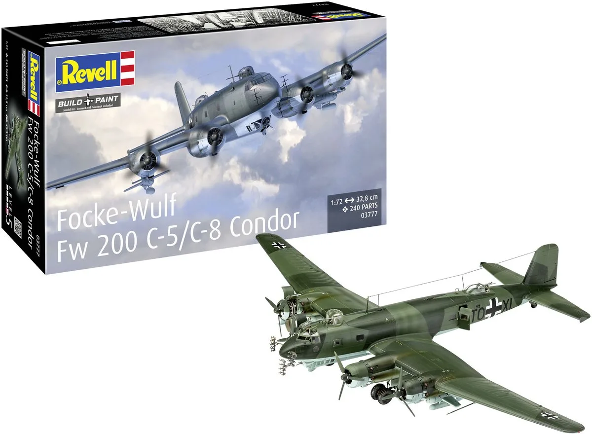 Modelbouwpakket Vliegtuigen - 03777 Focke-Wulf Fw 200 C-5/C-8 Condor - WWII Duitse Langeafstands Bommenwerper Vliegtuig Plastic - 1:72 - Modelbouw van Revell in Meerkleurig – productfoto