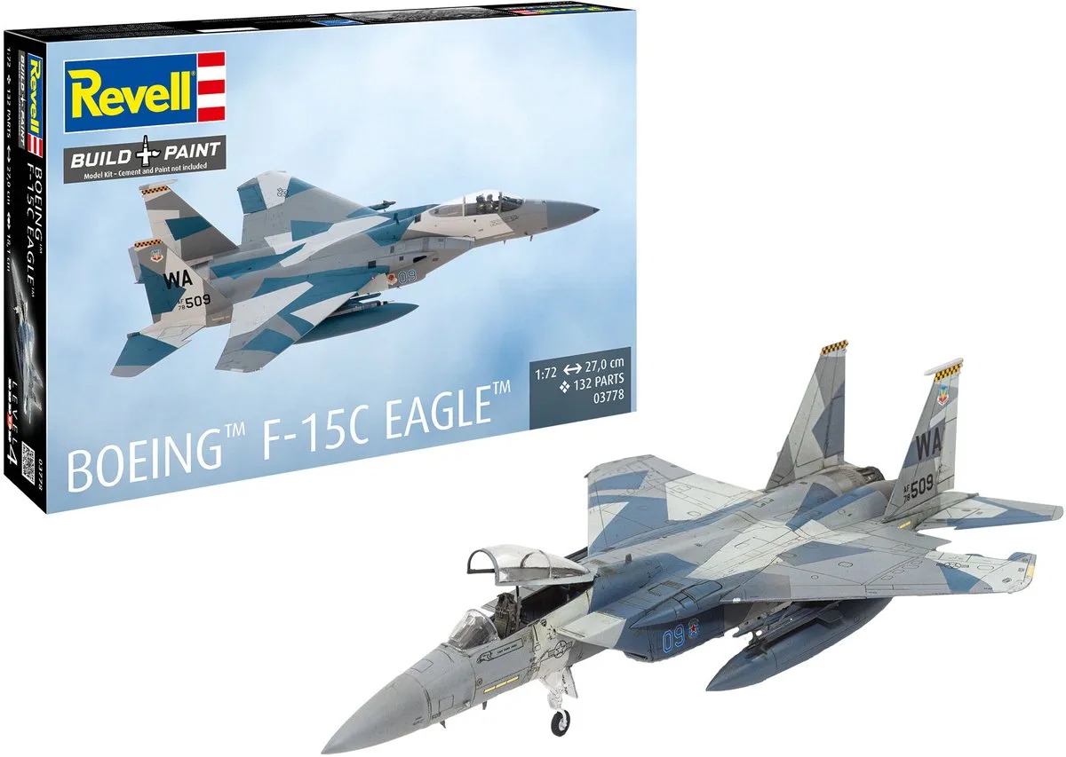 Modelbouwpakket Vliegtuigen - 03778 Boeing F-15C Eagle - Amerikaans Militair Vliegtuig - Straaljager Plastic - 1:72 - Modelbouw de Revell en Multicolore – photo produit