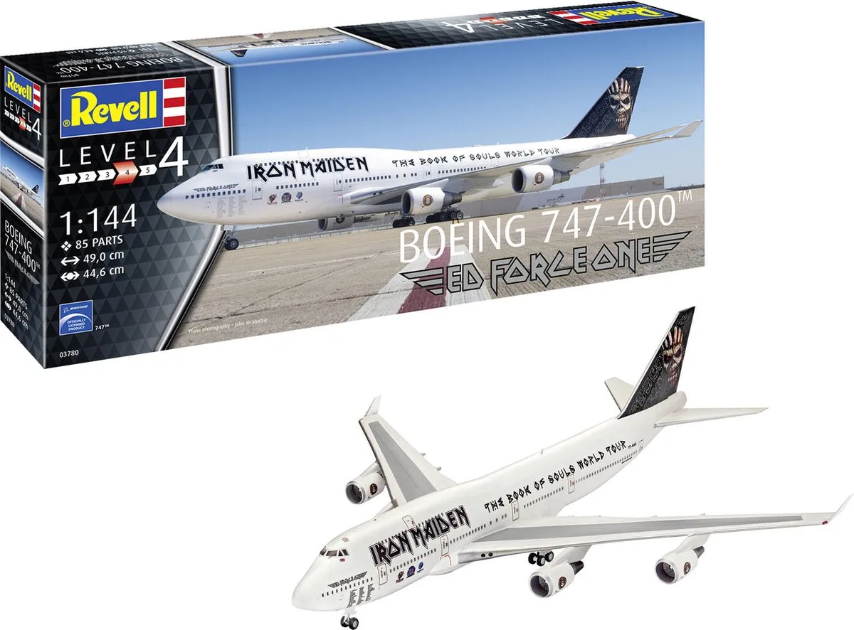 Modelbouwpakket Vliegtuigen - 03780 Boeing 747-400 Ed Force One - Iron Maiden - Vliegtuig Plastic - 1:144 - Modelbouw van Revell in Meerkleurig – productfoto
