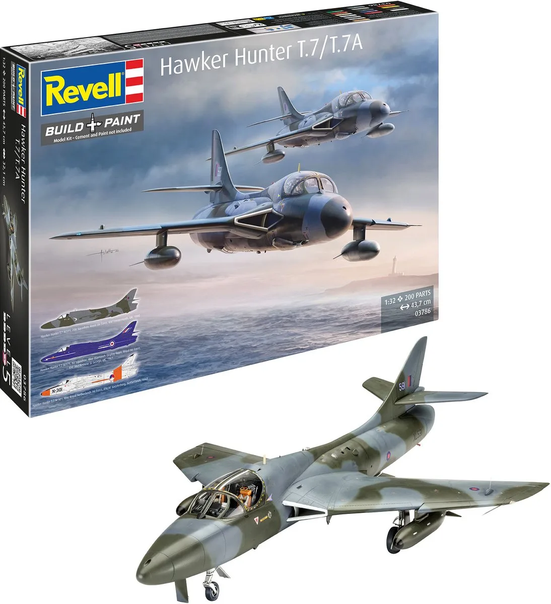 Modelbouwpakket Vliegtuigen - 03786 Hawker Hunter T.7/T.7A - Brits Trainingsvliegtuig Plastic - 1:32 - Modelbouw de Revell en Multicolore – photo produit