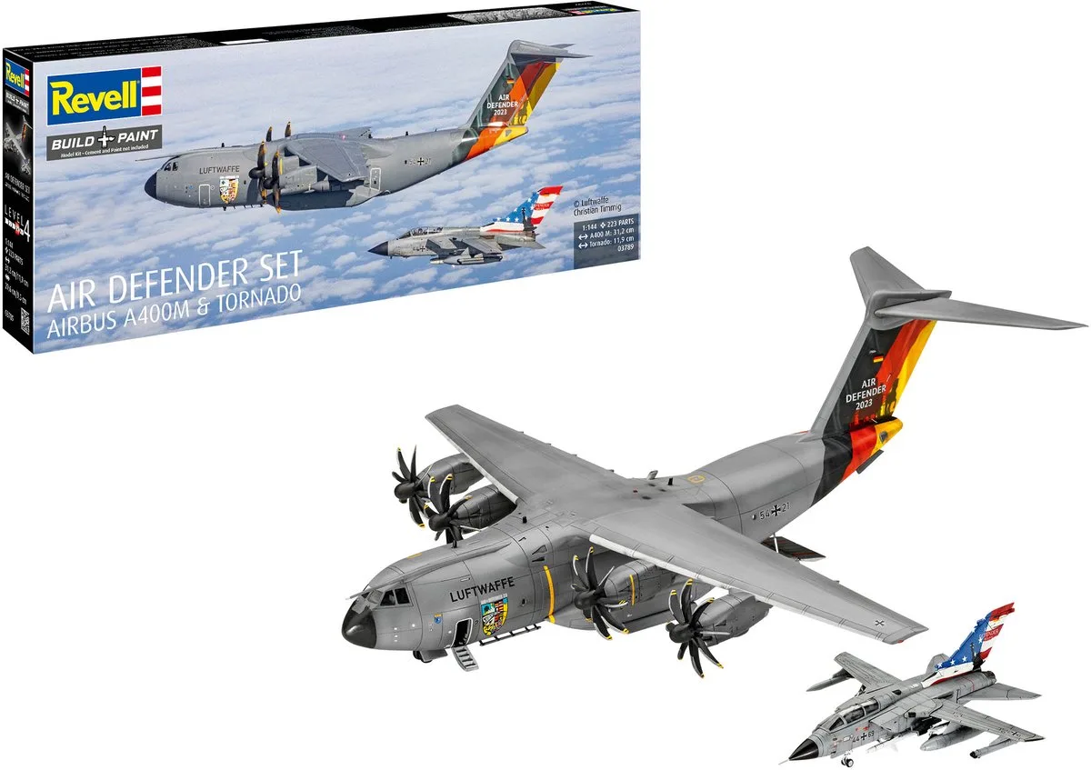 Modelbouwpakket Vliegtuigen - 03789 Air Defender Set - Airbus A400M Atlas + Tornado IDS Plastic - 1:144 - Modelbouw van Revell in Meerkleurig – productfoto