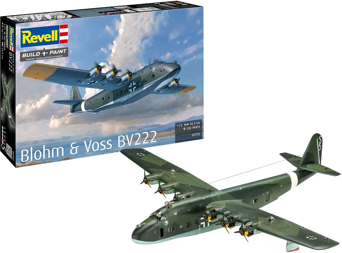 Modelbouwpakket Vliegtuigen - 03792 Blohm - Voss BV 222 - Propeller Vliegtuig Plastic - 1:72 - Modelbouw van Revell in Meerkleurig – productfoto