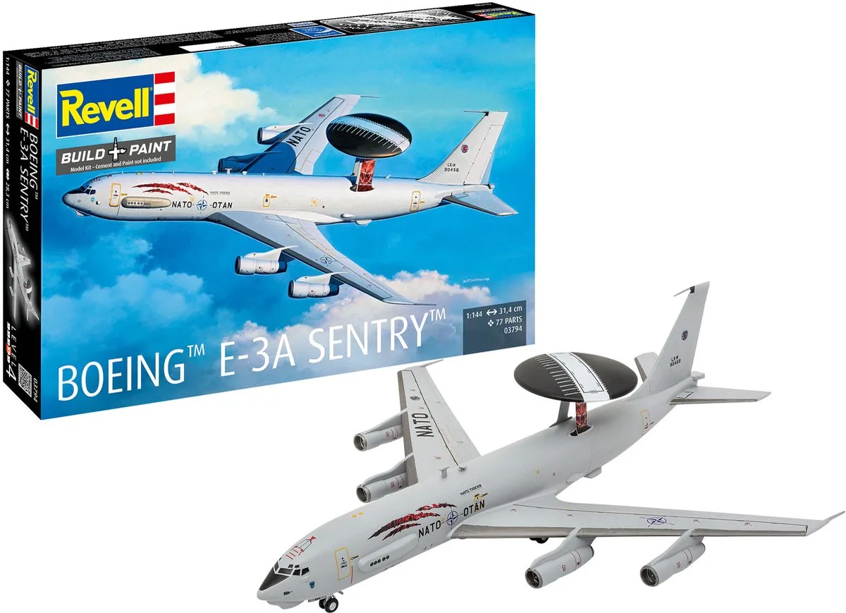 Modelbouwpakket Vliegtuigen - 03794 Boeing E-3A Sentry / AWACS - Amerikaanse Straaljager Plastic - 1:144 - Modelbouw de Revell en Multicolore – photo produit