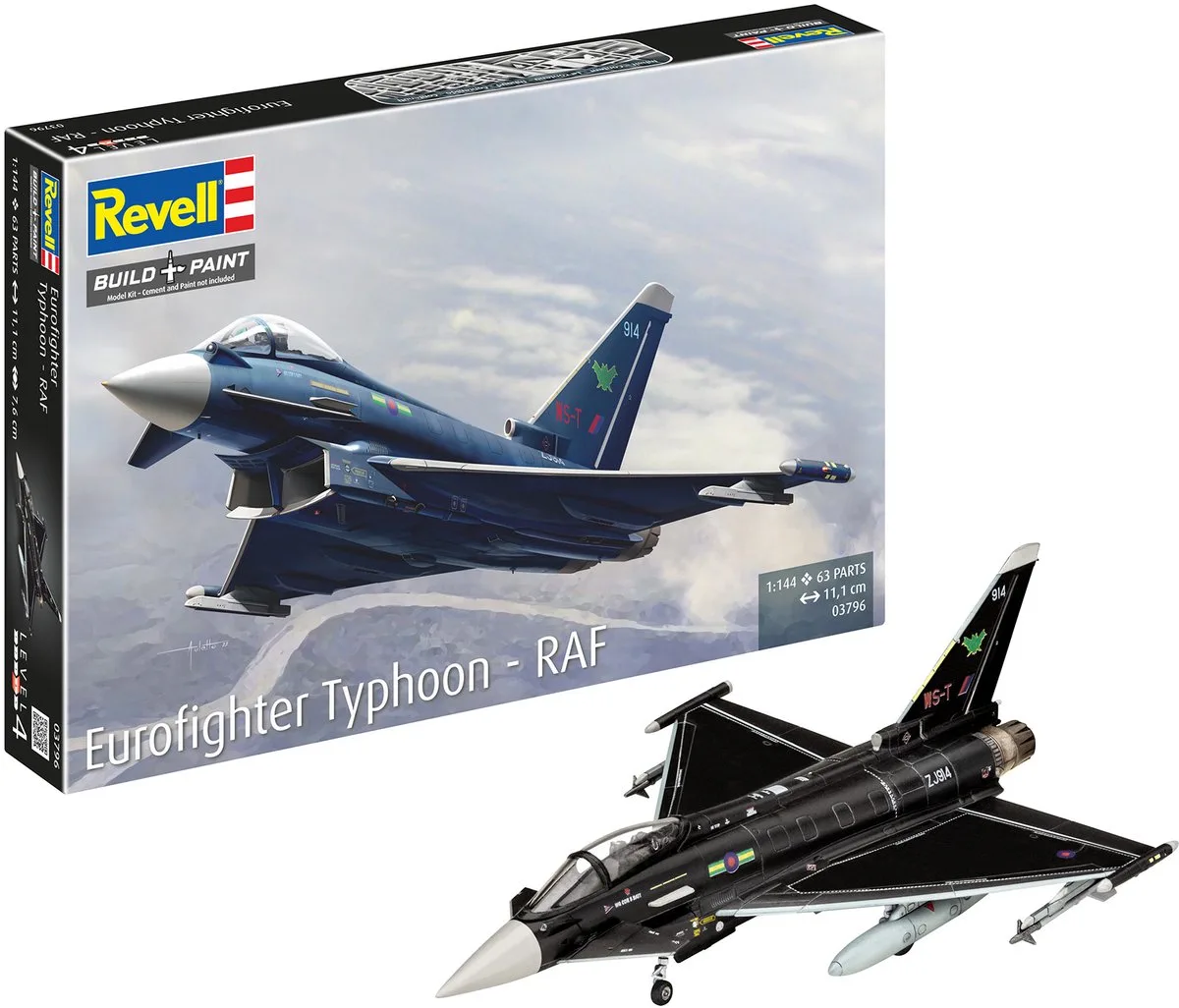 Modelbouwpakket Vliegtuigen - 03796 Eurofighter Typhoon - RAF - Straaljager Plastic - 1:144 - Modelbouw van Revell in Meerkleurig – productfoto