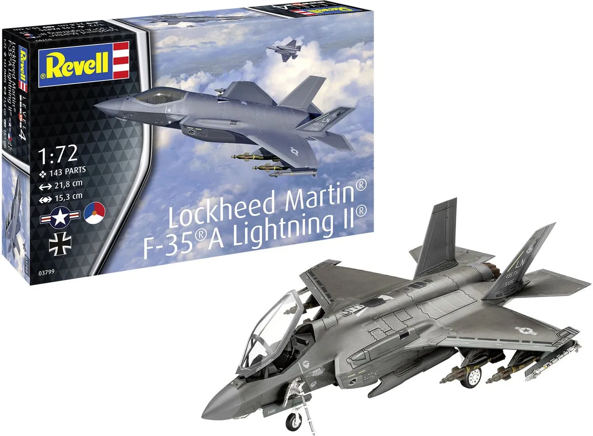 Modelbouwpakket Vliegtuigen - 03799 Lockheed Martin F-35A Lightning II® - Straaljager Plastic - 1:72 - Modelbouw van Revell in Meerkleurig – productfoto