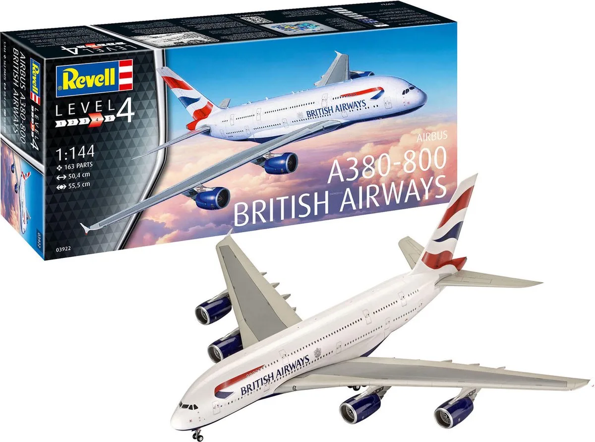 Modelbouwpakket Vliegtuigen - 03922 Airbus A380-800 - British Airways Plastic - 1:144 - Modelbouw de Revell en Multicolore – photo produit