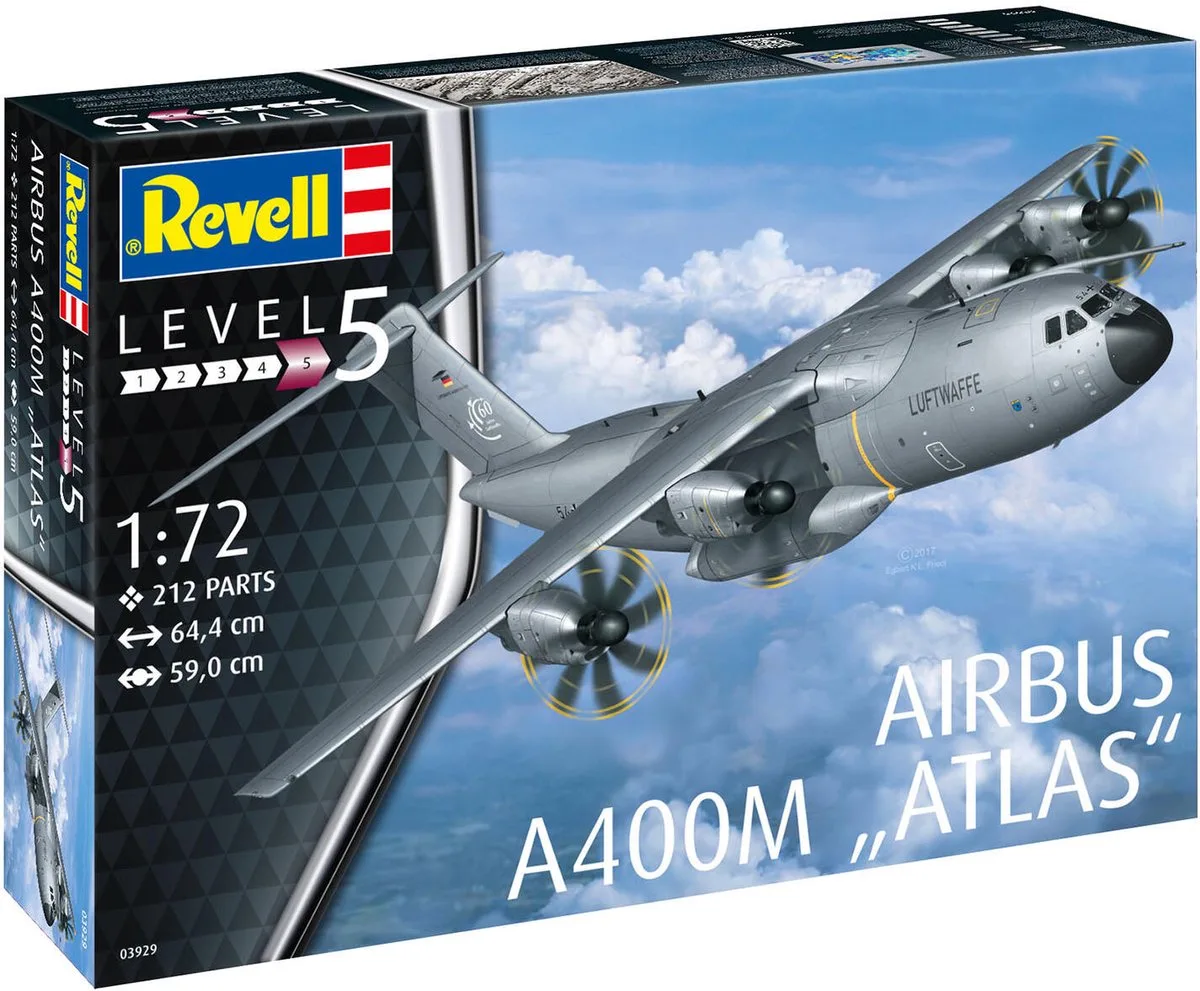 Modelbouwpakket Vliegtuigen - 03929 Airbus A400M -Luftwaffe- (Atlas) Plastic - 1:72 - Modelbouw by Revell in Multicolour – product photo