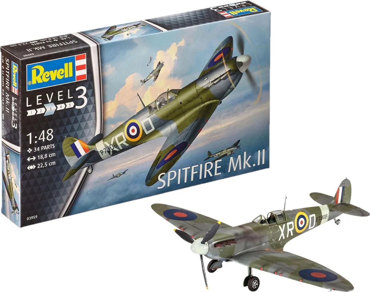 Modelbouwpakket Vliegtuigen - 03959 Spitfire Mk.II Plastic - 1:48 - Modelbouw de Revell en Multicolore – photo produit
