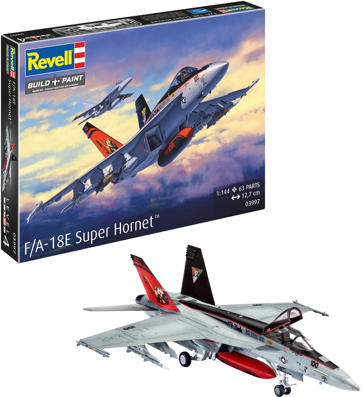 Modelbouwpakket Vliegtuigen - 03997 Boeing F/A-18E Super Hornet - Amerikaans Jacht- en Aanvalsvliegtuig Plastic - 1:144 - Modelbouw van Revell in Meerkleurig – productfoto