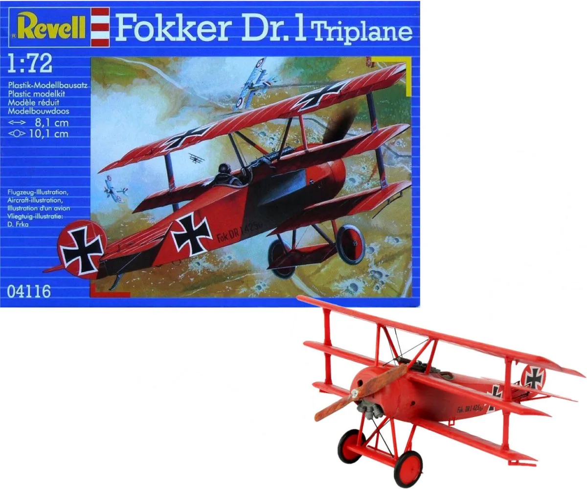 Modelbouwpakket Vliegtuigen - 04116 Fokker Dr.I Triplane WWI - Duits Jachtvliegtuig Plastic - 1:72 - Modelbouw van Revell in Meerkleurig – productfoto