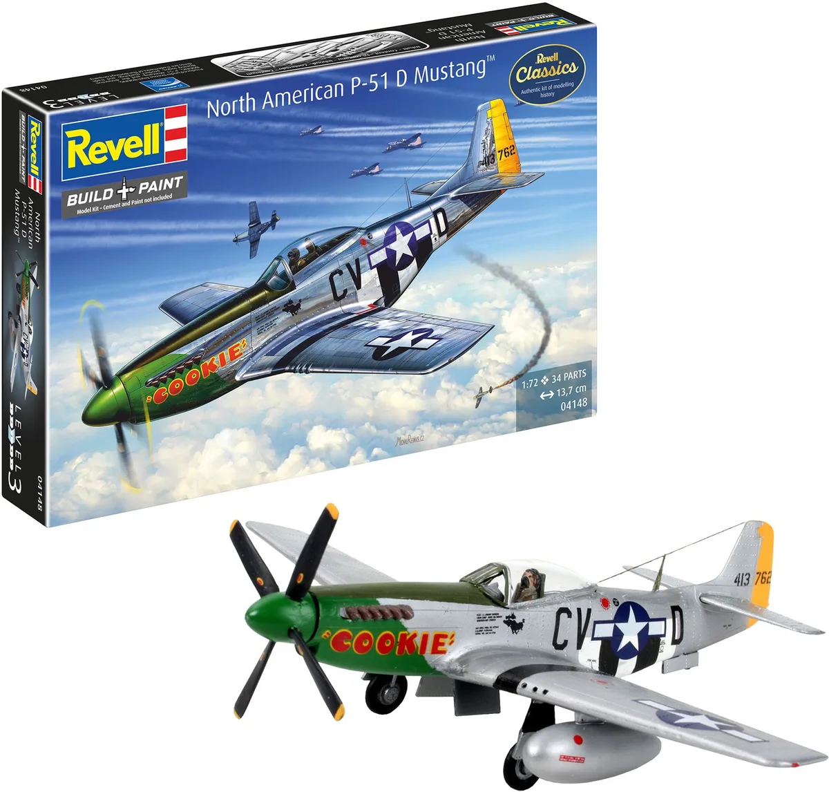Modelbouwpakket Vliegtuigen - 04148 North American P-51D Mustang WWII - Amerikaans Jachtvliegtuig Plastic - 1:72 - Modelbouw van Revell in Meerkleurig – productfoto