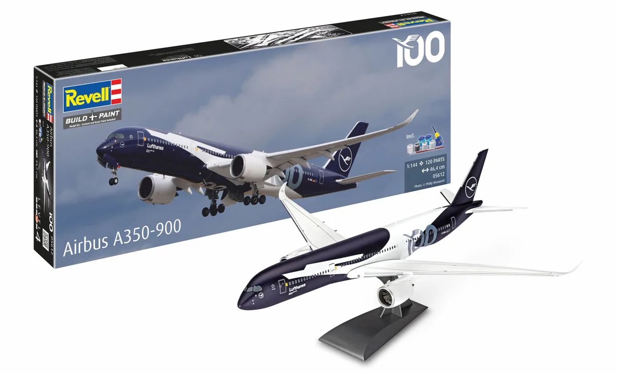 Modelbouwpakket Vliegtuigen - 05612 Airbus A350-900 - Lufthansa 100 Jaar - Duits Passagiersvliegtuig - Geschenkset Plastic - 1:144 - Modelbouw van Revell in Meerkleurig – productfoto