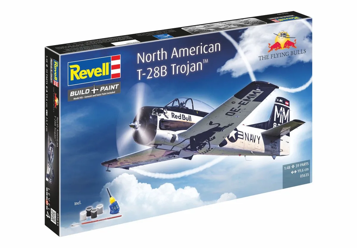 Modelbouwpakket Vliegtuigen - 05635 North American T-28B Trojan - The Flying Bulls - Amerikaans Propellervliegtuig - Geschenkset Plastic - 1:48 - Modelbouw van Revell in Meerkleurig – productfoto
