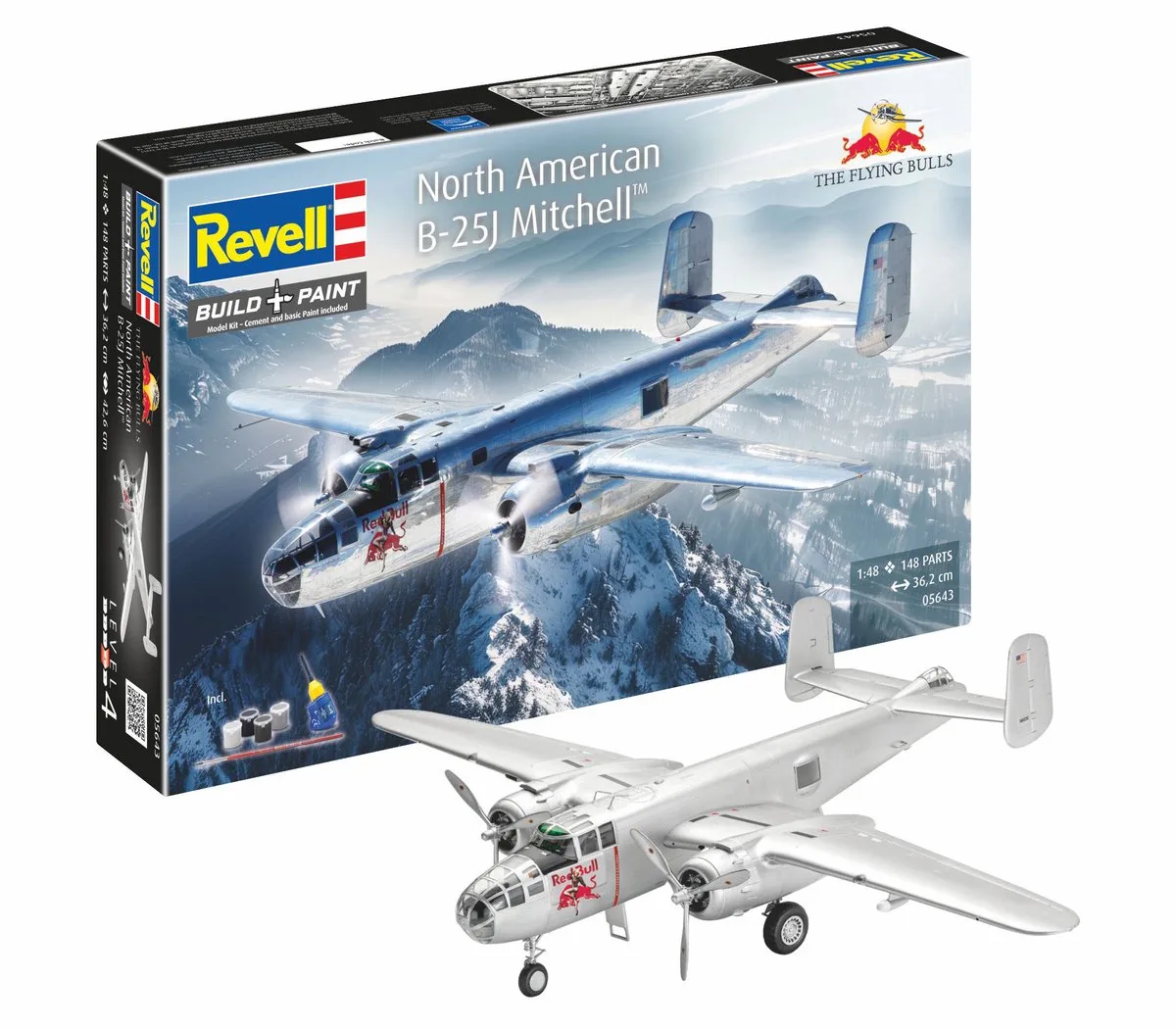 Modelbouwpakket Vliegtuigen - 05643 North American B-25J Mitchell - The Flying Bulls - Amerikaans Propellervliegtuig Plastic - 1:48 - Modelbouw van Revell in Meerkleurig – productfoto