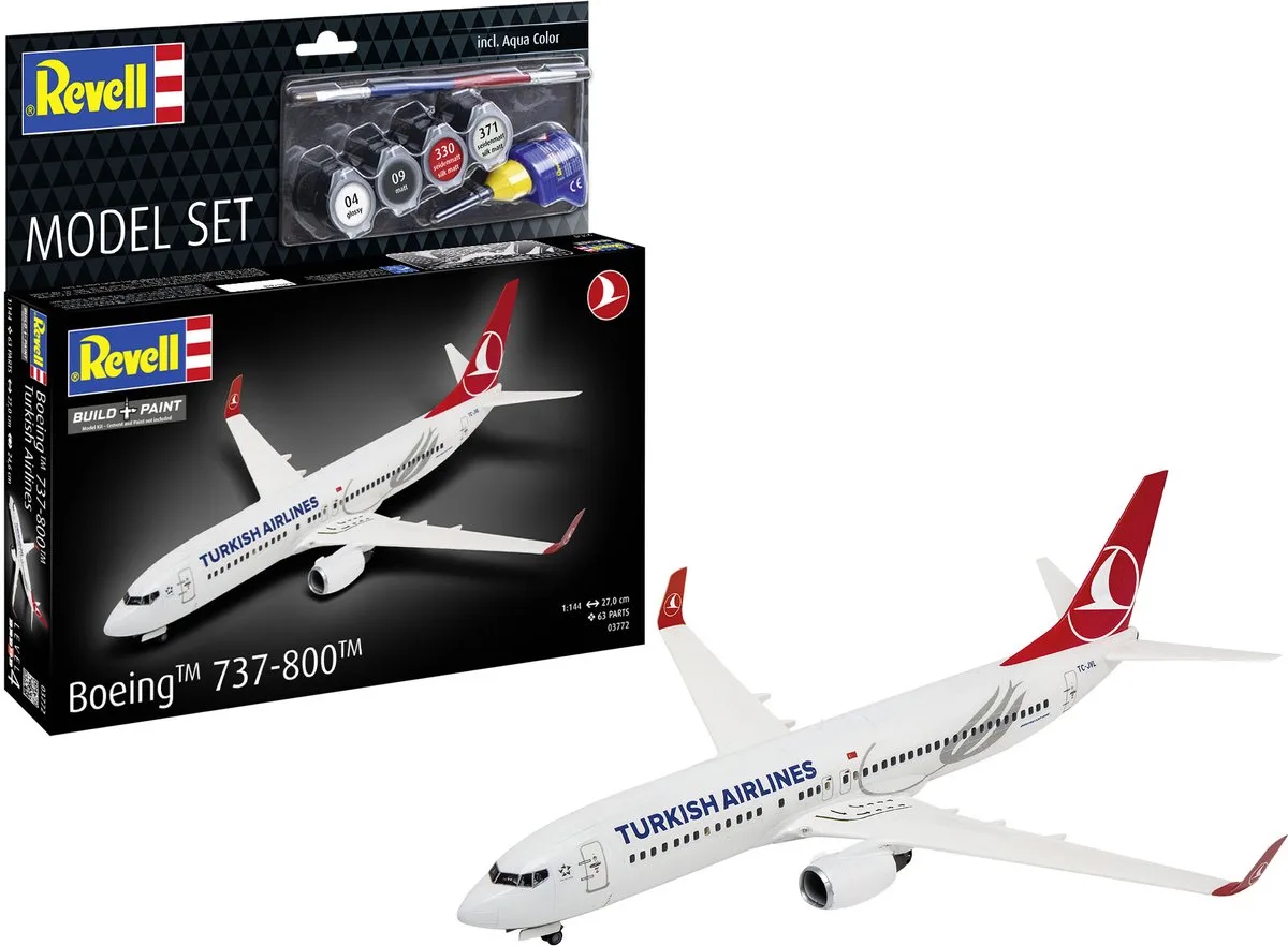 Modelbouwpakket Vliegtuigen - 63772 Boeing 737-800 - Turkish Airlines - Passagiersvliegtuig - Model Set Plastic - 1:144 - Modelbouw van Revell in Meerkleurig – productfoto