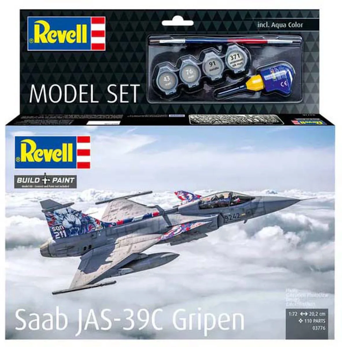 Modelbouwpakket Vliegtuigen - 63776 Saab JAS-39C Gripen - Zweeds Gevechtsvliegtuig - Straaljager - Model Set Plastic - 1:72 - Modelbouw van Revell in Meerkleurig – productfoto
