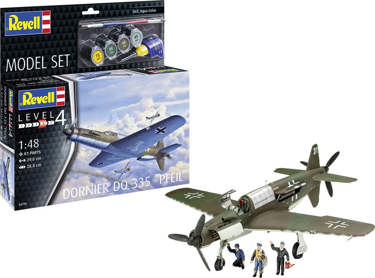 Modelbouwpakket Vliegtuigen - 63795 Dornier Do 335 Pfeil - Propeller Vliegtuig - Model Set Plastic - 1:48 - Modelbouw de Revell en Multicolore – photo produit