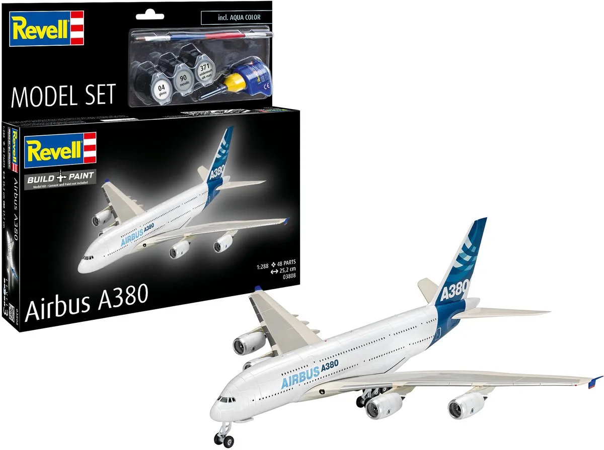 Modelbouwpakket Vliegtuigen - 63808 Airbus A380 Vliegtuig - Model Set Plastic - 1:288 - Modelbouw de Revell en Multicolore – photo produit