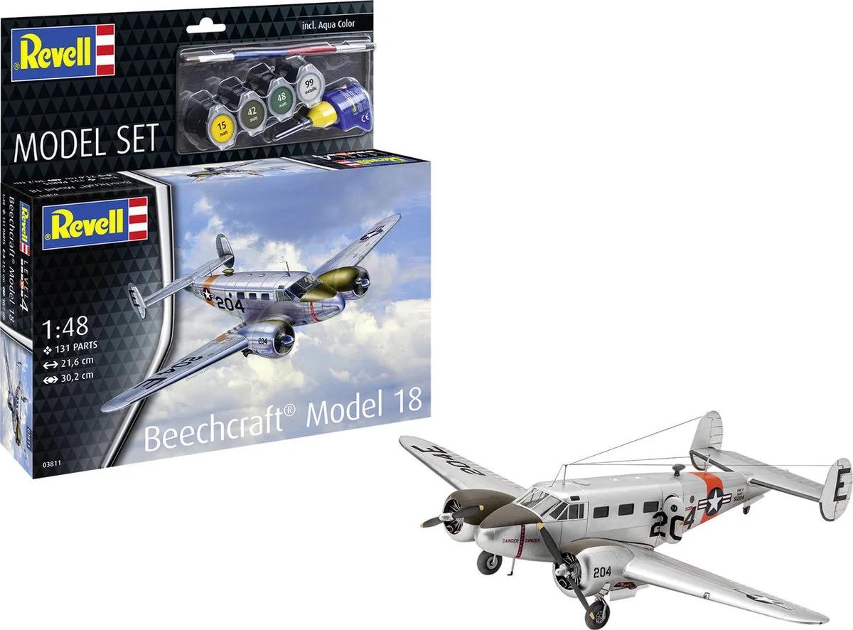 Modelbouwpakket Vliegtuigen - 63811 Beechcraft Model 18 - Propeller Vliegtuig - Model Set Plastic - 1:48 - Modelbouw de Revell en Multicolore – photo produit