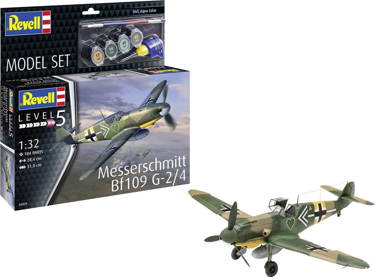 Modelbouwpakket Vliegtuigen - 63829 Messerschmitt Bf109G-2/4 - Propeller Vliegtuig - Model Set Plastic - 1:32 - Modelbouw de Revell en Multicolore – photo produit