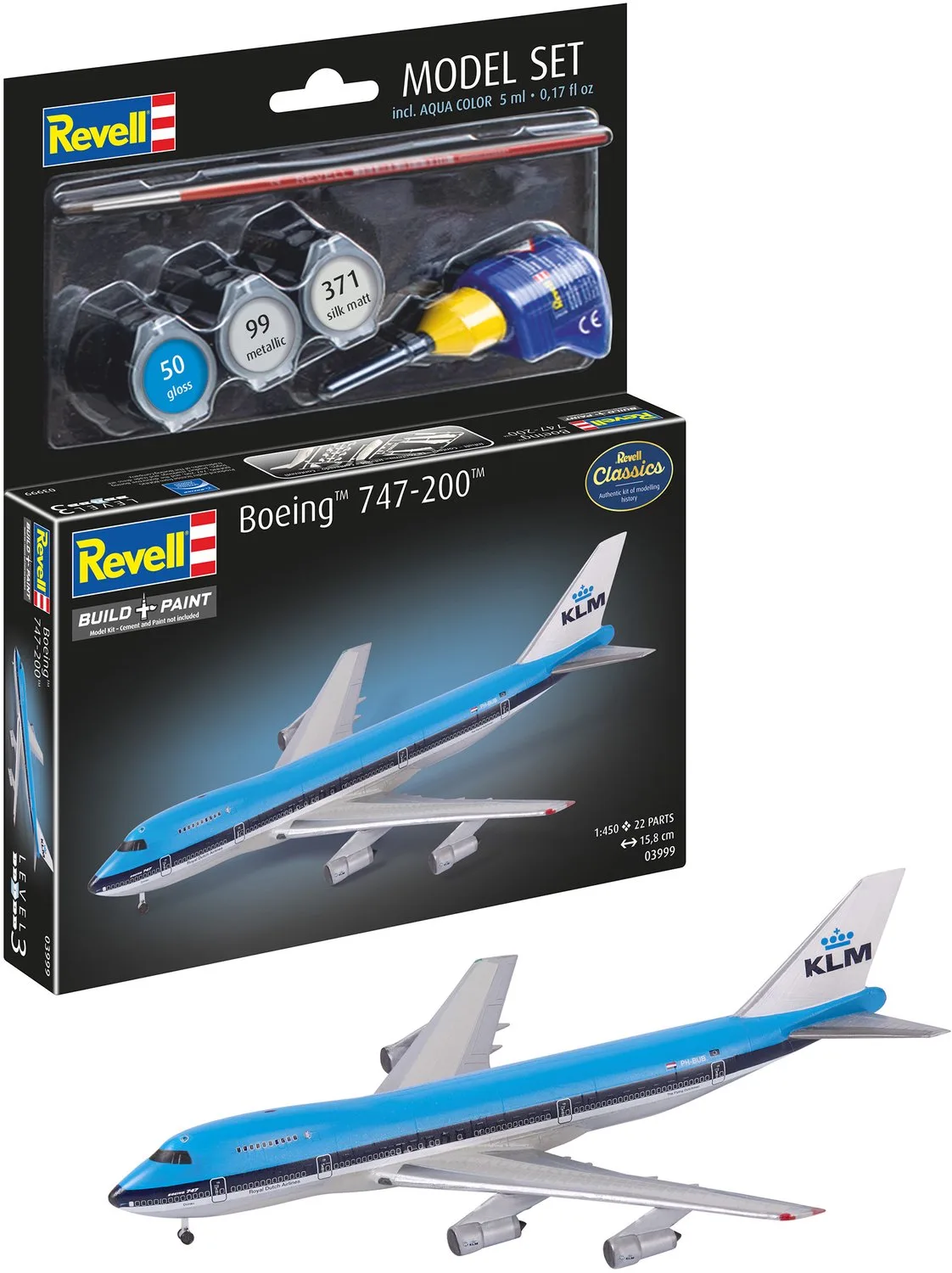 Modelbouwpakket Vliegtuigen - 63999 Boeing 747-200 Jumbo Jet - Model Set Plastic - Volwassenen - 22 onderdelen - 1:450 van Revell in Meerkleurig – productfoto