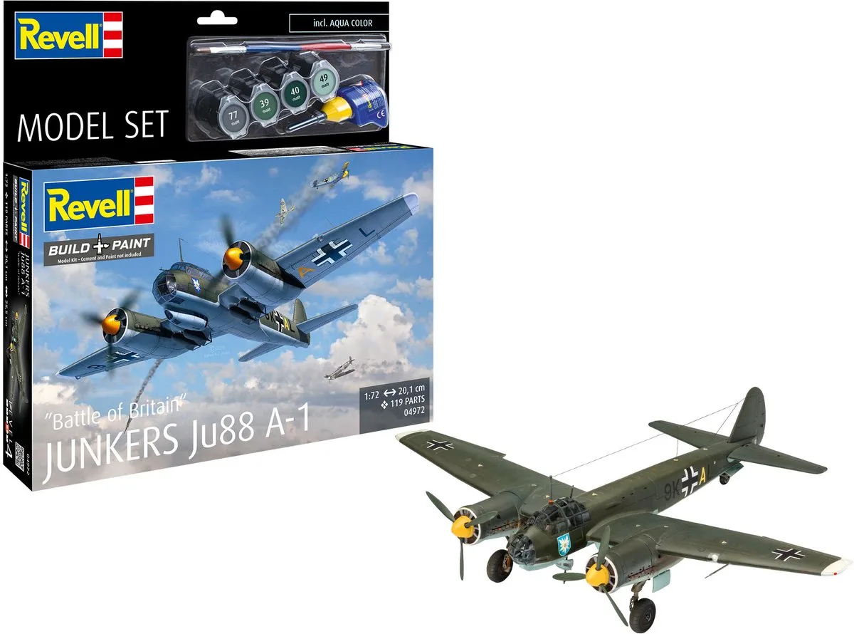 Modelbouwpakket Vliegtuigen - 64972 Junkers Ju88 A-1 - Battle of Britain - Propeller Vliegtuig - Model Set Plastic - 1:72 - Modelbouw van Revell in Meerkleurig – productfoto