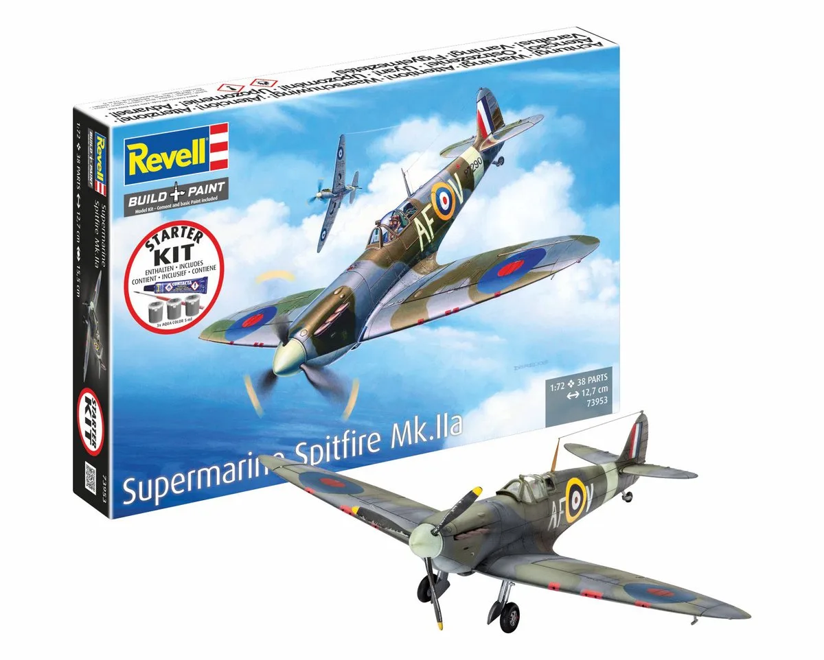 Modelbouwpakket Vliegtuigen - 73953 Supermarine Spitfire Mk.IIa WWII - Brits Propellervliegtuig - Starter Kit Plastic - 1:72 - Modelbouw van Revell in Meerkleurig – productfoto