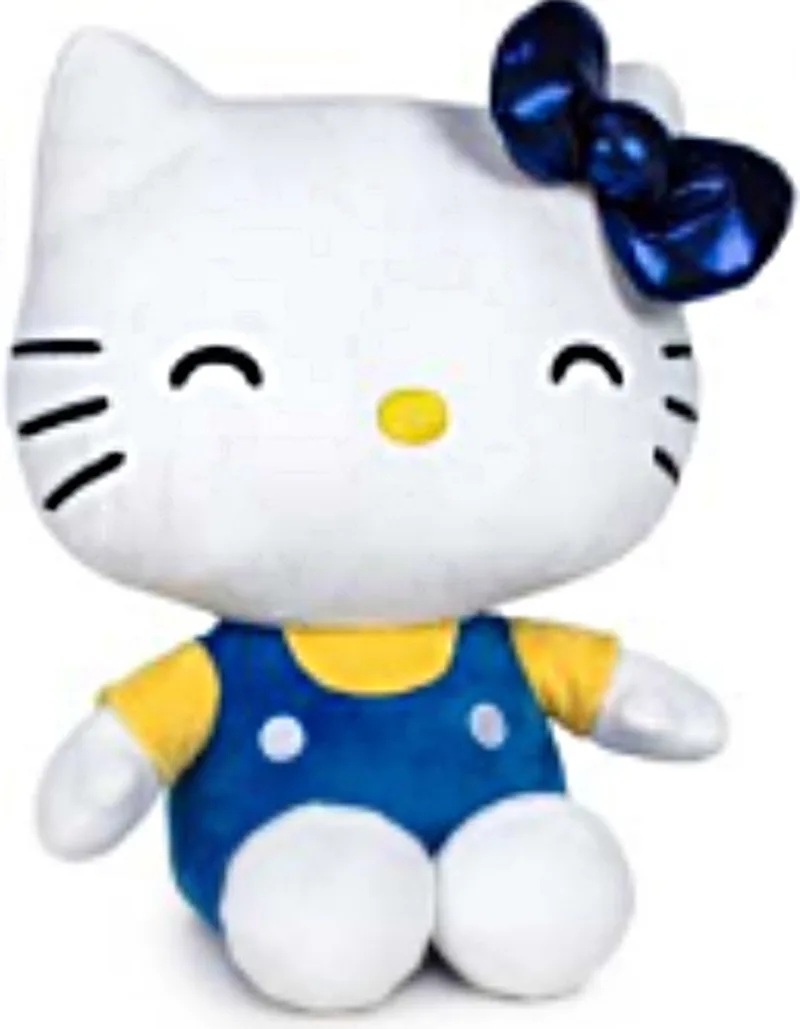 50th Anniversary Pluche Knuffel 18 cm {Speciale Editie - Verzamel Collectors Item - Speelgoed Knuffeldier Knuffelpop voor kinderen jongens meisjes - Hello Kity Kat Cat Plush Toy} by Sanrio in Blue, Yellow – product photo