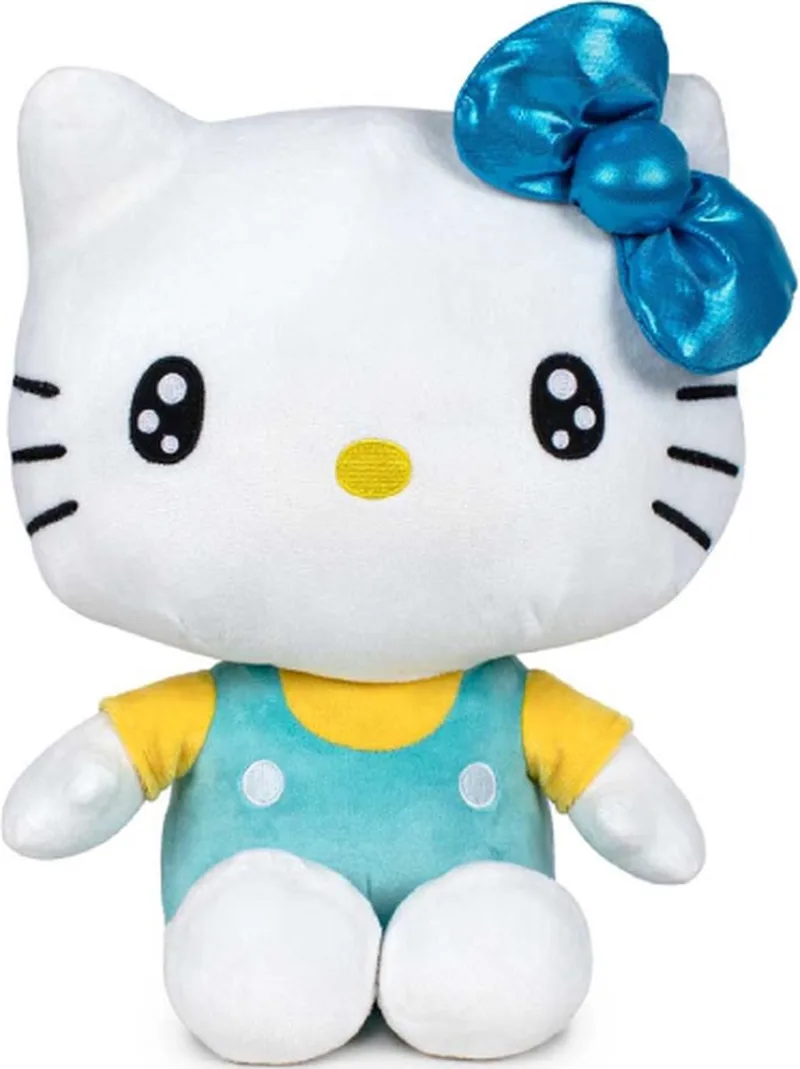 50th Anniversary Pluche Knuffel 18 cm {Speciale Editie - Verzamel Collectors Item - Speelgoed Knuffeldier Knuffelpop voor kinderen jongens meisjes - Hello Kity Kat Cat Plush Toy} van Sanrio in Turquoise, Geel – productfoto