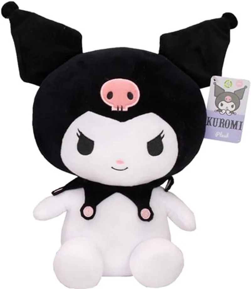 Hello Kitty Snuggly Pluche Knuffel 27 cm - Speelgoed Knuffels voor Kinderen Meisjes - Kat Cat Kitten Plush Toy - Melody, Kuromi, Keroppi, Cinnamoroll by Sanrio in Black – product photo