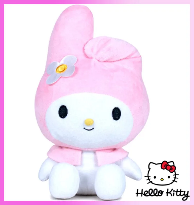 Melody - Hello Kitty Pluche Knuffel 27 cm {Speelgoed Knuffeldier Knuffelpop voor kinderen jongens meisjes | Keroppy Kuromi Melody Hello Kity Kat Cat Plush Toy} von Sanrio in Weiß, Rosa – Produktfoto