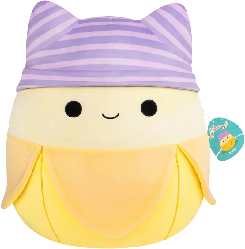 Large Plush 40cm Junie - Yellow Banana W/Purple Striped Cat Beanie van Squishmallows in Meerkleurig – productfoto