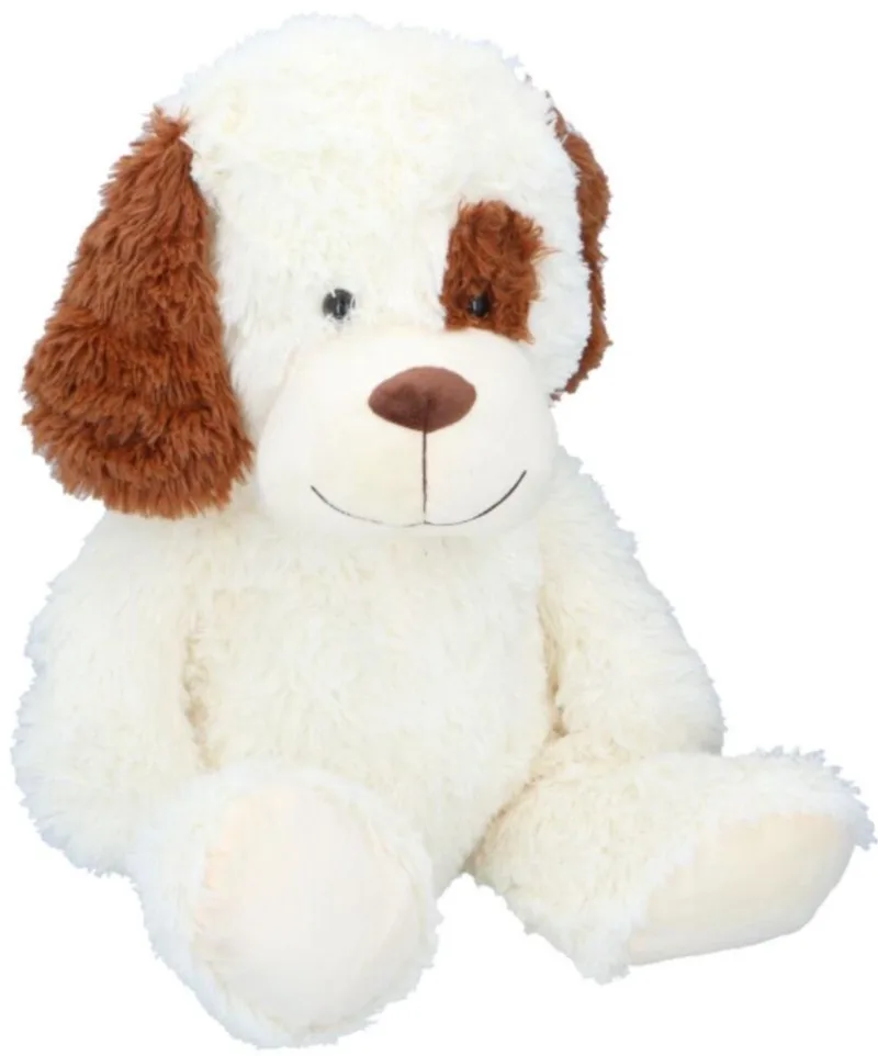 Knuffelhond Zittend 60 cm - Zachte Pluche Knuffel Gemaakt van Polyester - van Kleur met Bruine Oren - Geschikt vanaf 5 Jaar - Zithoogte 52 cm - Inclusief 2 Jaar Garantie by Sunkid in Beige – product photo