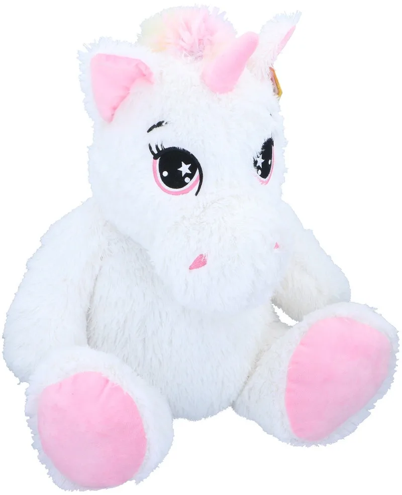 Pluche Eenhoorn Zittend - Superzacht Knuffeldier voor Kinderen - Kindvriendelijk - Schattig Eenhoorndesign - Ideaal Cadeau - 80x35x28 cm - met Roze Accenten by Sunkid in White – product photo