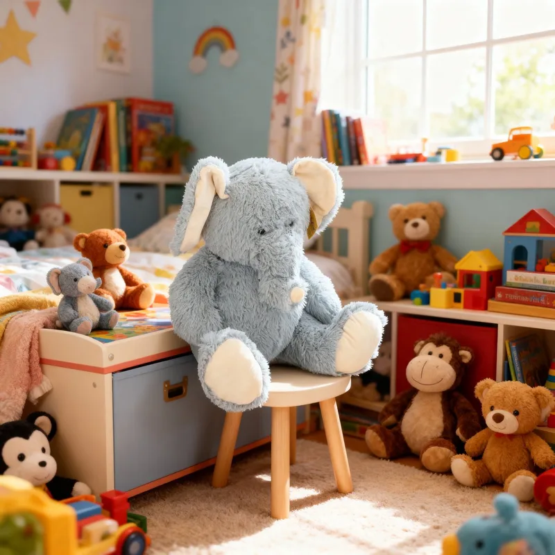 Pluche Olifant Zittend 60cm - Grote Zittende Knuffelolifant - Superzacht en Kindvriendelijk - Ideaal als Knuffel en Decoratie - Grijsblauw met Crème - 60x35x25cm från Sunkid i Grå – produktbild