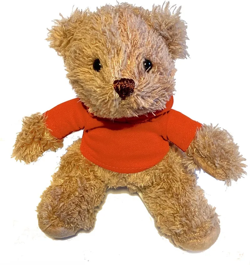 Teddy Knuffelbeertje met Sweatshirt - 15cm - Geluksbeertje - Voetbalbeertje från Sunkid i Orange – produktbild