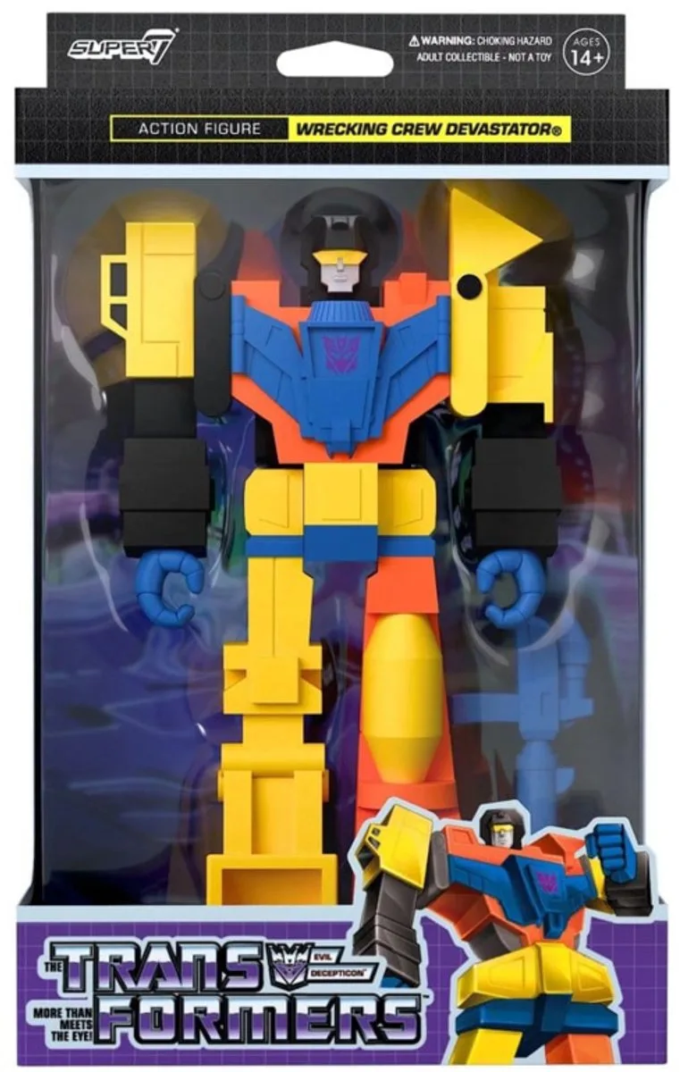 Transformers ReAction Action Figure Devastator 10 cm van Super7 in Geel – productfoto