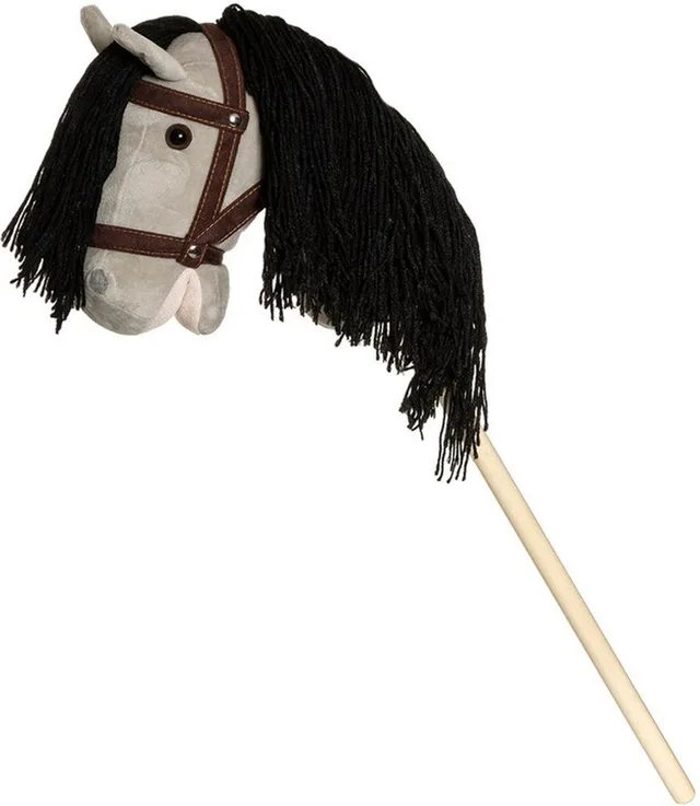 Pluche stokpaard met teugels - 80cm - Grijs