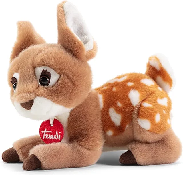 Classic Knuffel Hert 21 cm - Handgemaakt in Italie - Hoge kwaliteit pluche knuffel - Knuffeldier voor jongens en meisjes - Bruin Wit - 16x18x21 cm maat S