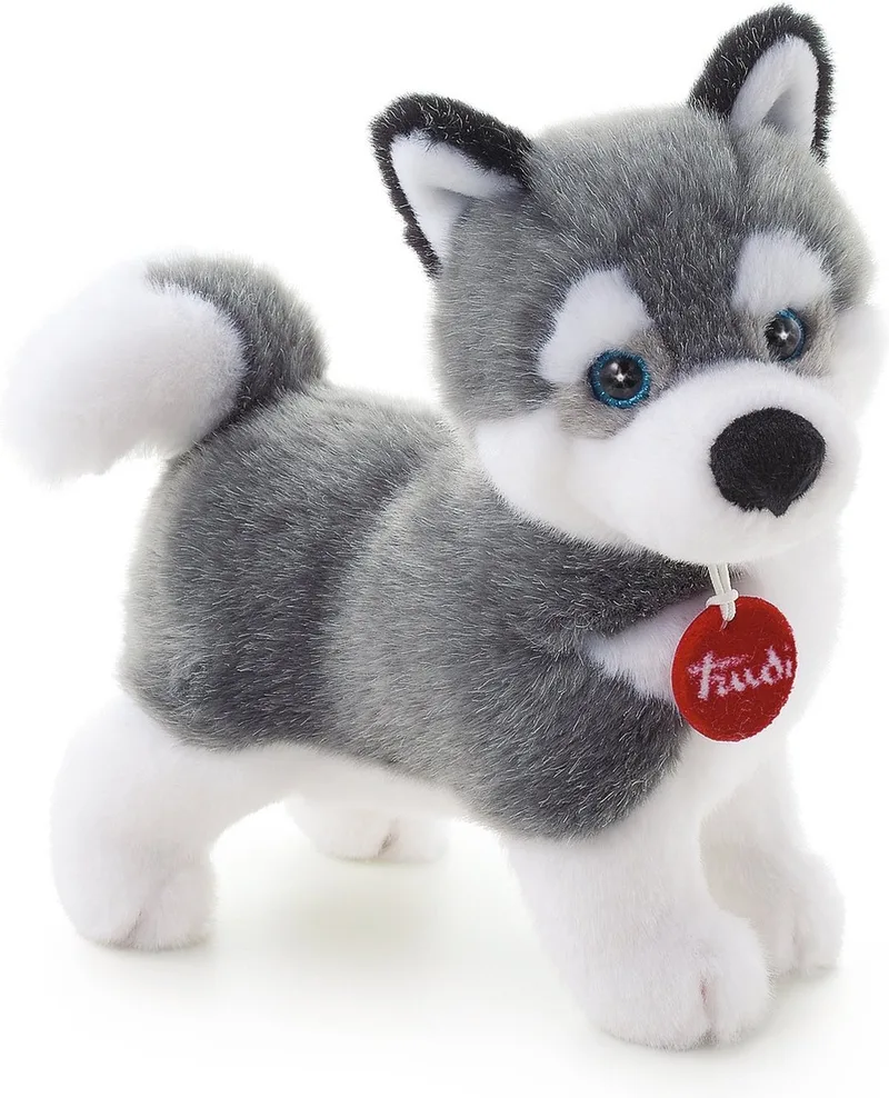 Classic Knuffel Hond Husky Marcus 22 cm - Handgemaakt in Italie - Hoge kwaliteit pluche knuffel - Knuffeldier voor jongens en meisjes - Grijs Wit - 11x22x21 cm maat S by Trudi in Hond Husky Wit Grijs – product photo