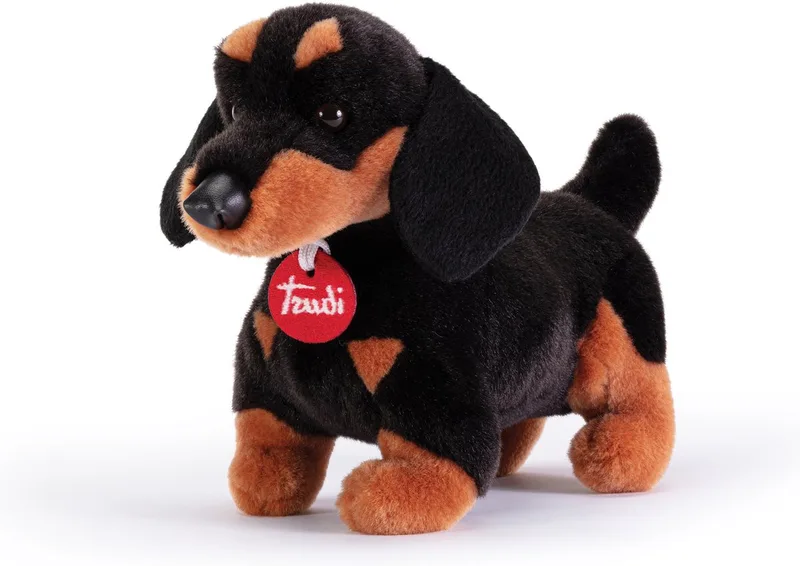 Classic Knuffel Hond Teckel Leo 25 cm - Handgemaakt in Italie - Hoge kwaliteit pluche knuffel - Knuffeldier voor jongens en meisjes - Zwart Bruin - 11x19x25 cm maat S van Trudi in Hond Tekkel Zwart Bruin – productfoto