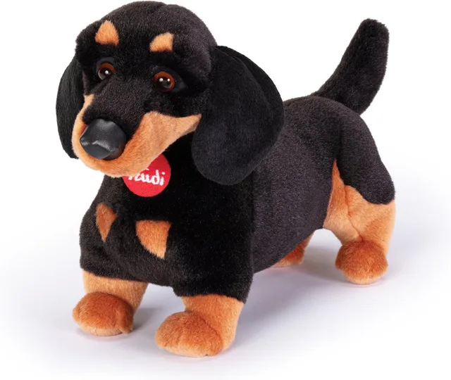 Classic Knuffel Hond Teckel Leo 34 cm - Handgemaakt in Italie - Hoge kwaliteit pluche knuffel - Knuffeldier voor jongens en meisjes - Zwart Bruin - 13x24x34 cm maat M