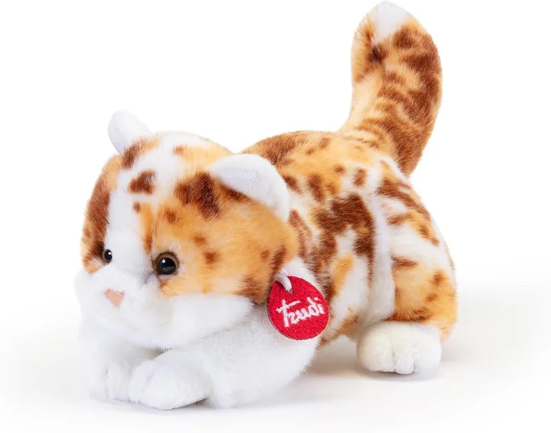 Classic Knuffel Kat Brad Gevlekt 24 cm - Handgemaakt in Italië - Pluche knuffel - Knuffeldier voor jongens en meisjes - Wit/Bruin - 16x20x24 cm maat S by Trudi in Kat Bruin Brad – product photo