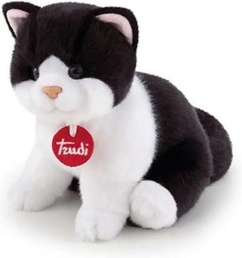 Classic Knuffel Poes Kat Brad 22 cm - Handgemaakt in Italie - Hoge kwaliteit pluche knuffel - Knuffeldier voor jongens en meisjes - Wit Zwart - 16x19x22 cm maat S by Trudi in Poes Zwart Wit – product photo