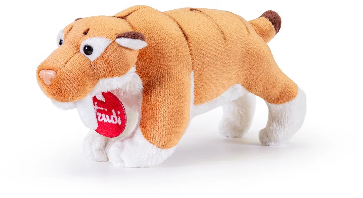 Dinosaurussen Knuffel Sabeltandtijger 19 cm - Handgemaakt in Italie - Zacht pluche - Knuffeldier voor jongens en meisjes - Bruin Wit - 19x10x7 cm maat XS de Trudi en Sabeltandtijger Oranje – photo produit